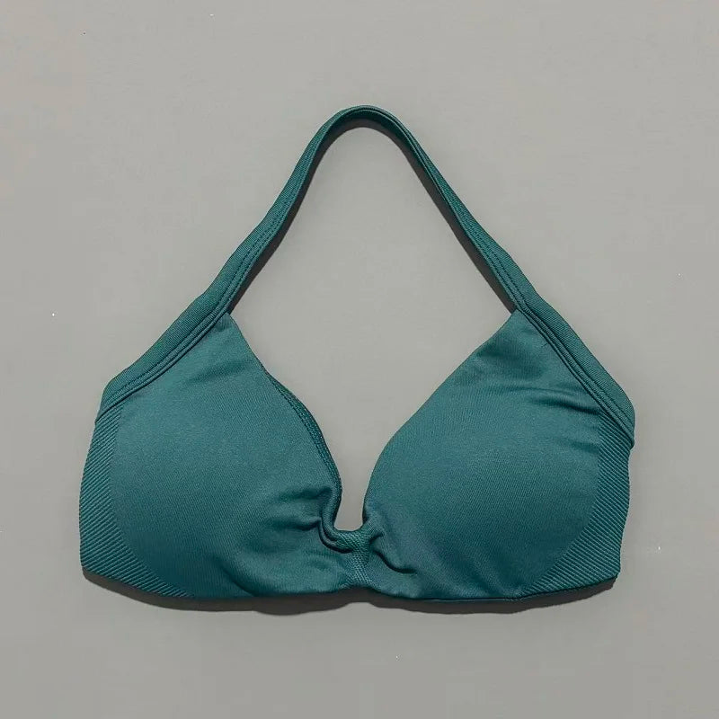 Women's Seamless Halter Sports Bra – High Support, Removable Pads, Gym & Yoga Top