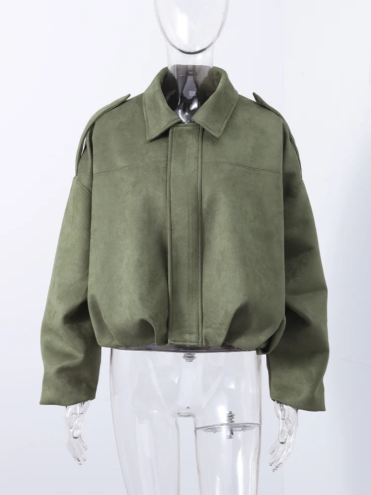 Green Suede Bomber Jacket for Women