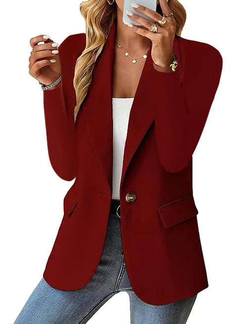 Women's Oversized Blazer Jacket Business Suit Coat Lapel Long Sleeve Solid Button Casual Elegant Coat Trendy Loose Outwear