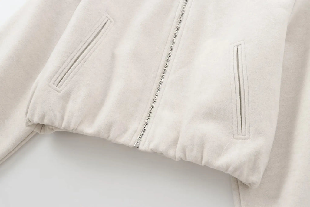 Women's Cropped Bomber Jacket – Zip-Up Long Sleeve Casual Outerwear