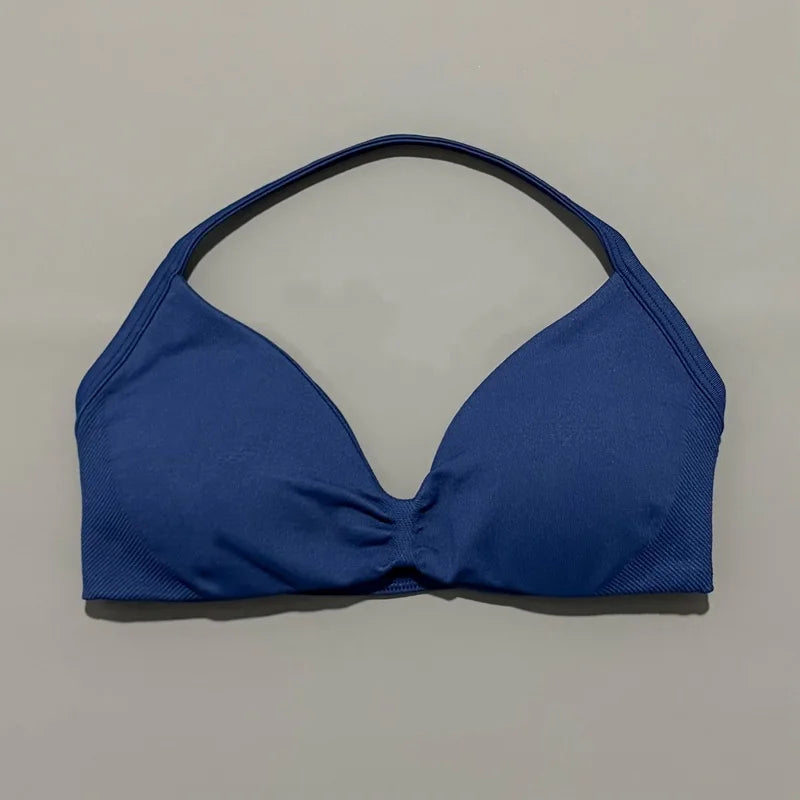Women's Seamless Halter Sports Bra – High Support, Removable Pads, Gym & Yoga Top