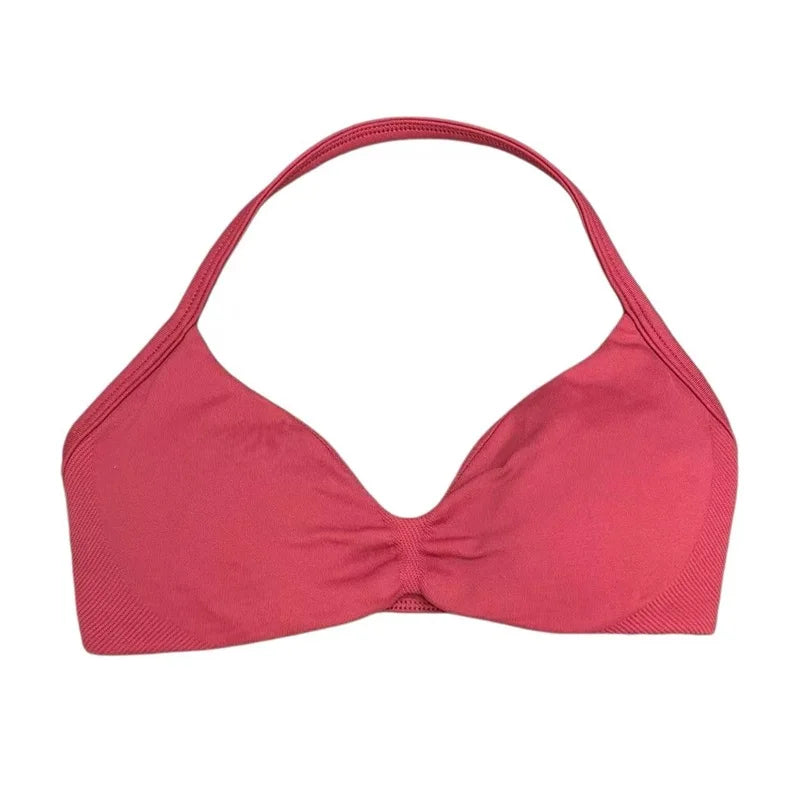 Women's Seamless Halter Sports Bra – High Support, Removable Pads, Gym & Yoga Top