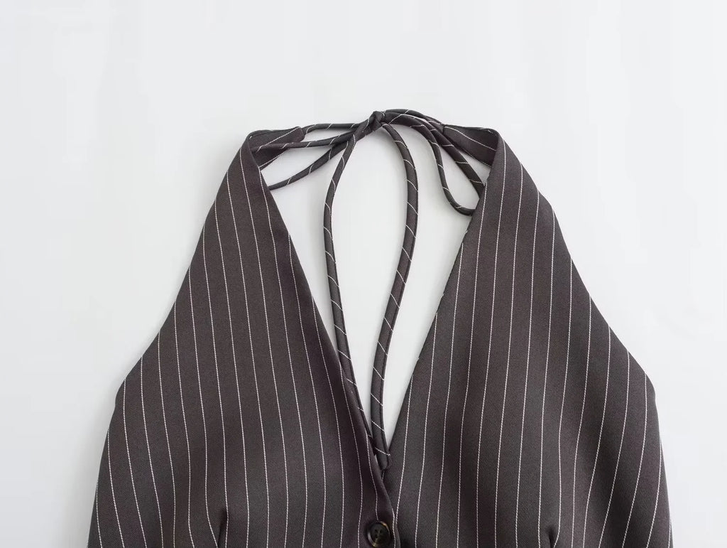 Women's Striped Suit Vest with Bow Back