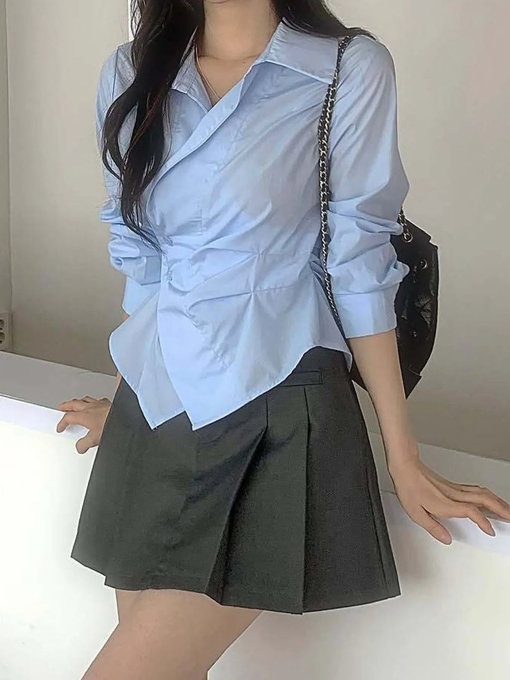 Women's Long Sleeve Polo Blouse – Elegant Tunic Top for Work & Casual Wear