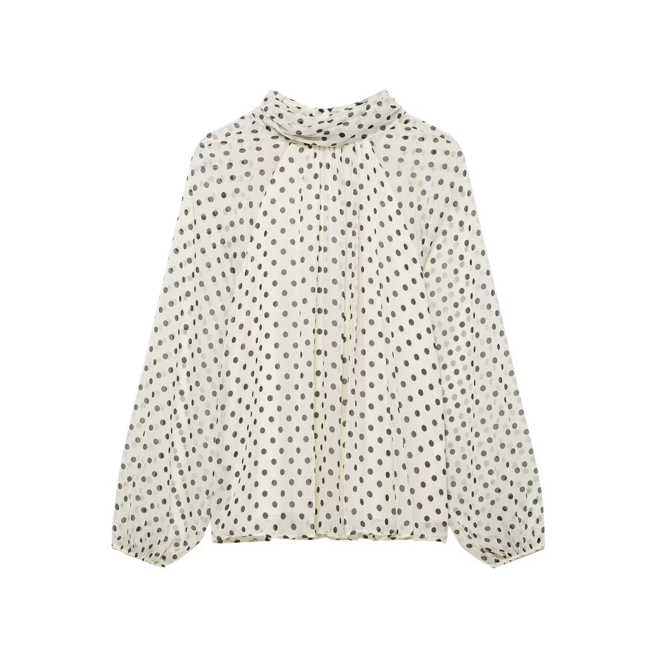Women's Polka Dot Blouse – Long Sleeve Bow-Tie Neck Elegant Shirt