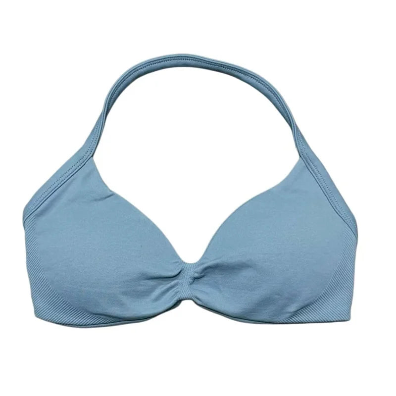 Women's Seamless Halter Sports Bra – High Support, Removable Pads, Gym & Yoga Top