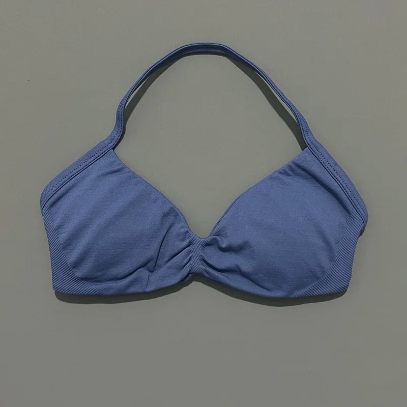 Women's Seamless Halter Sports Bra – High Support, Removable Pads, Gym & Yoga Top