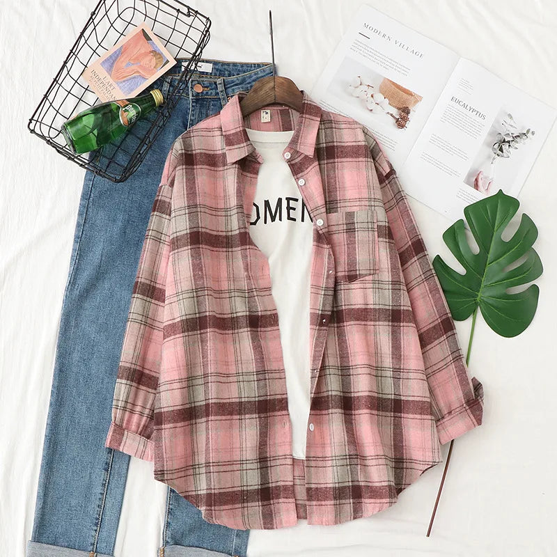 Women's Long Sleeve Checked Blouse
