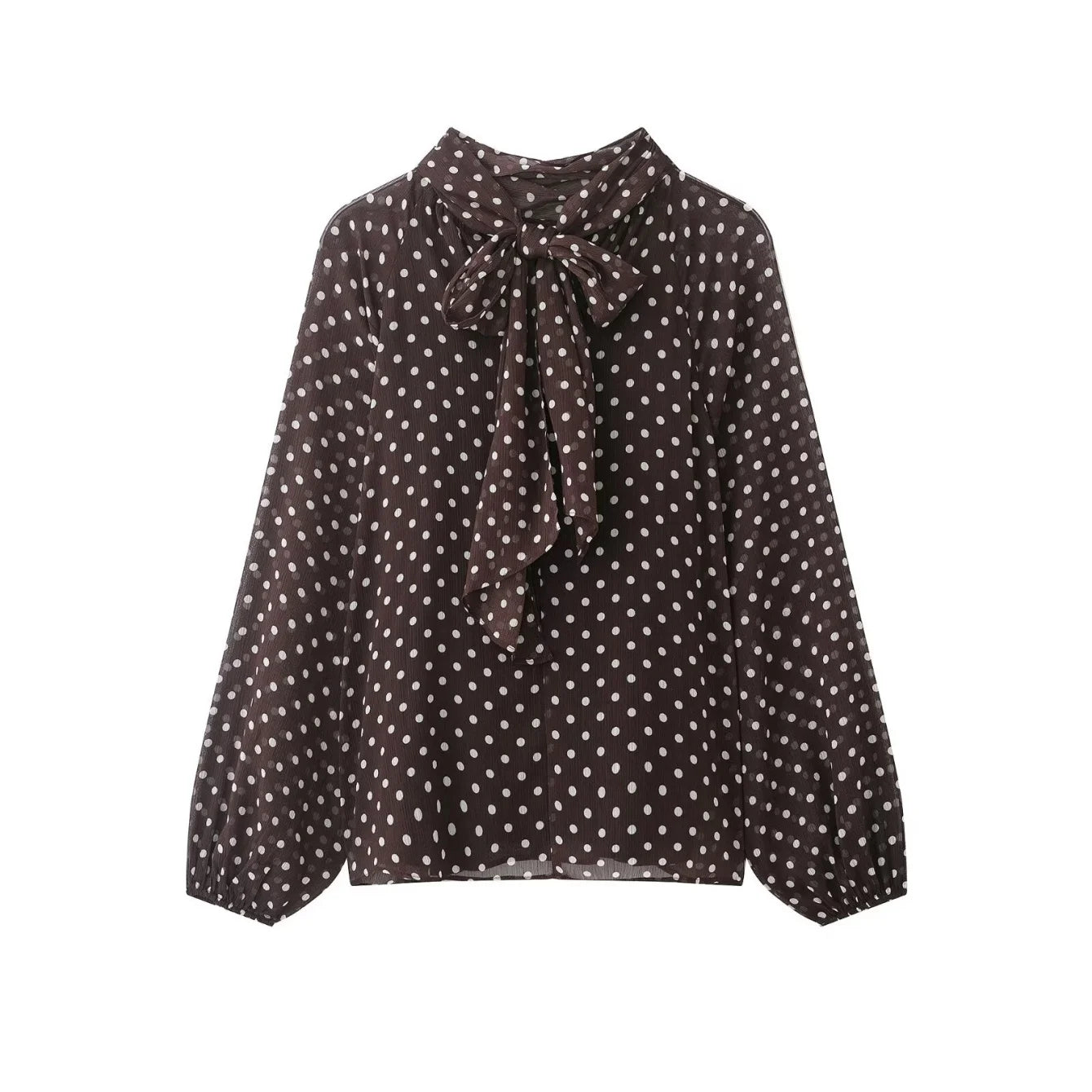 Women's Polka Dot Blouse – Long Sleeve Bow-Tie Neck Elegant Shirt