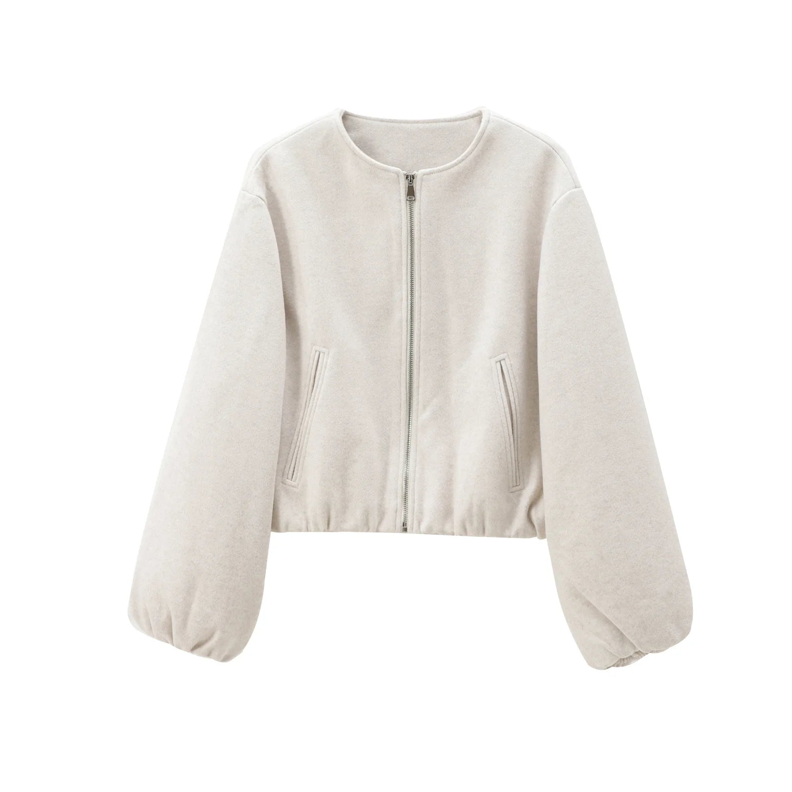 Women's Cropped Bomber Jacket – Zip-Up Long Sleeve Casual Outerwear