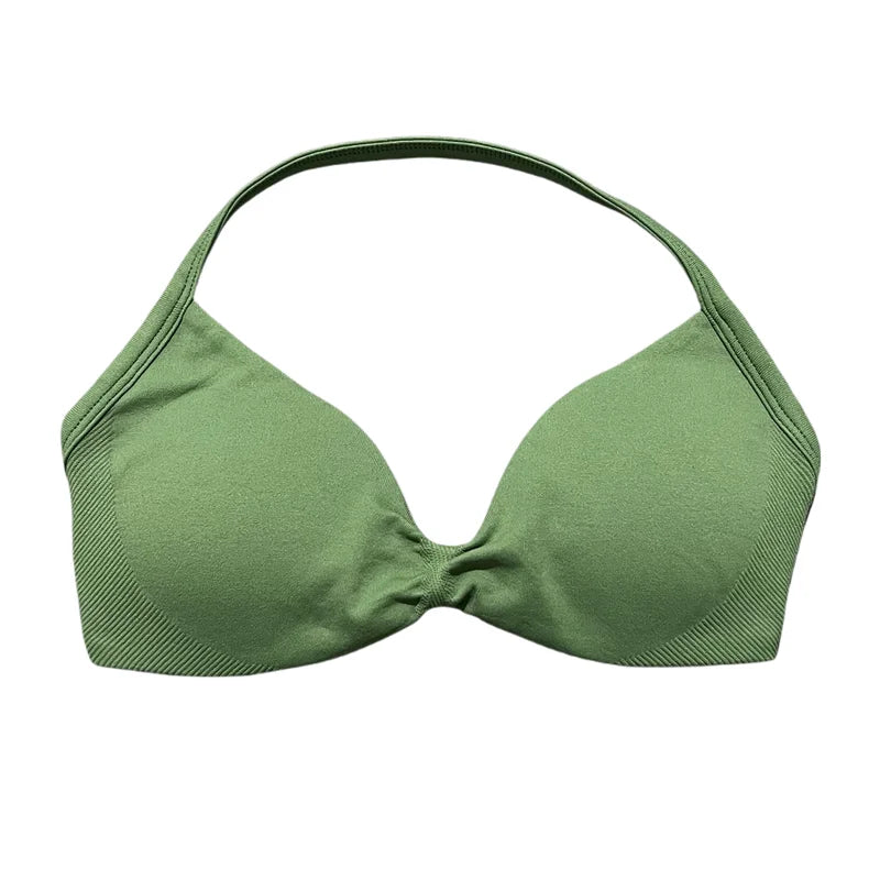 Women's Seamless Halter Sports Bra – High Support, Removable Pads, Gym & Yoga Top