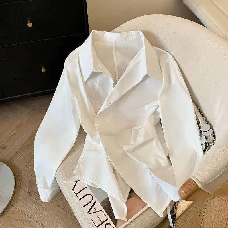 Women's Long Sleeve Polo Blouse – Elegant Tunic Top for Work & Casual Wear