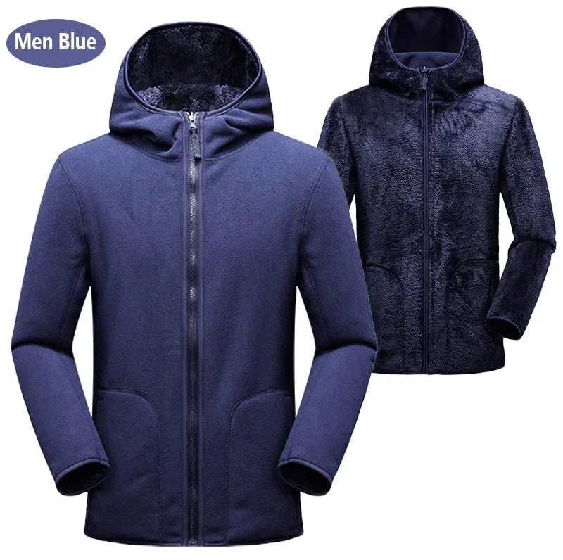 Unisex Reversible Hoodie Women Pullover Sweatshirts Winter Warm Polar/Coral Fleece Hooded Jacket Ladies Flannel Coat Hoody