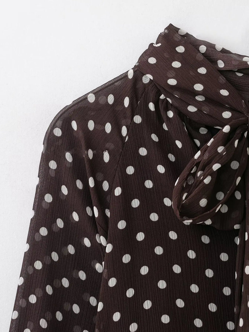 Women's Polka Dot Blouse – Long Sleeve Bow-Tie Neck Elegant Shirt
