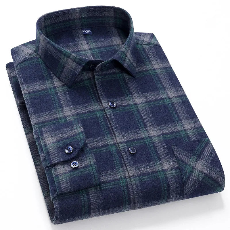 Men's Cotton Plaid Shirt – Long Sleeve, Casual Fit, Available in Plus Sizes