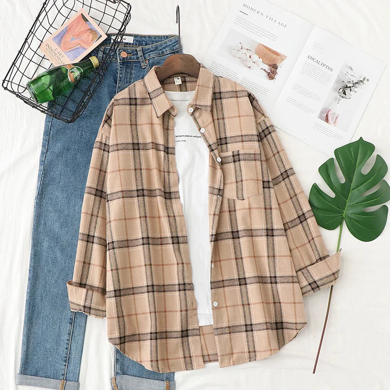 Women's Long Sleeve Checked Blouse