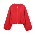 Women's Cropped Bomber Jacket – Zip-Up Long Sleeve Casual Outerwear