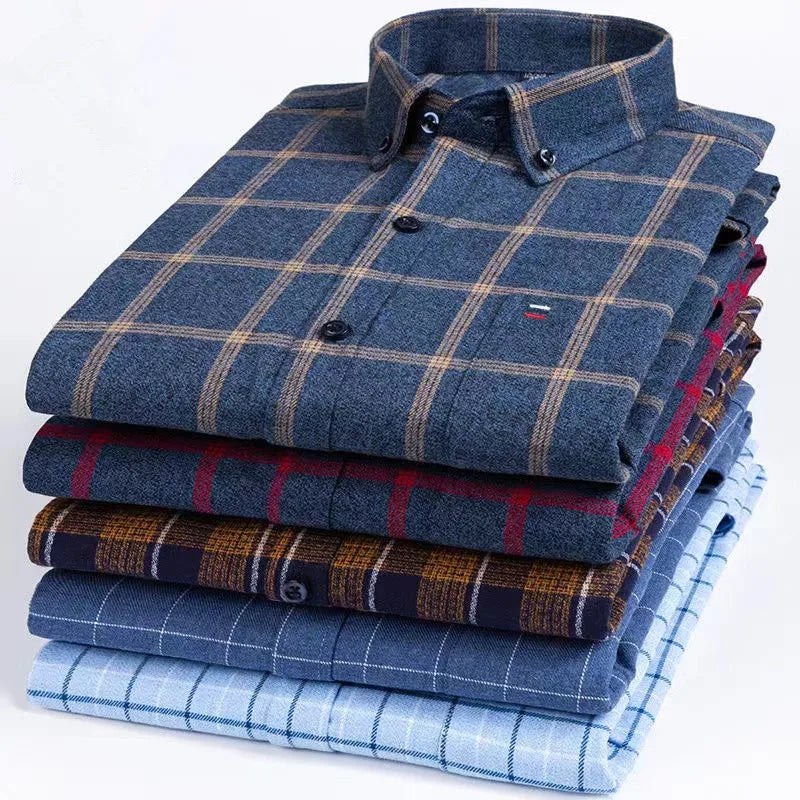 Men's Cotton Plaid Shirt – Long Sleeve, Casual Fit, Available in Plus Sizes