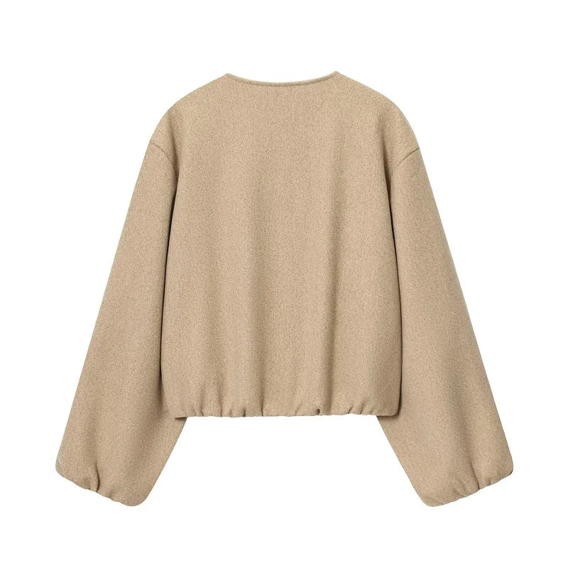 Women's Cropped Bomber Jacket – Zip-Up Long Sleeve Casual Outerwear