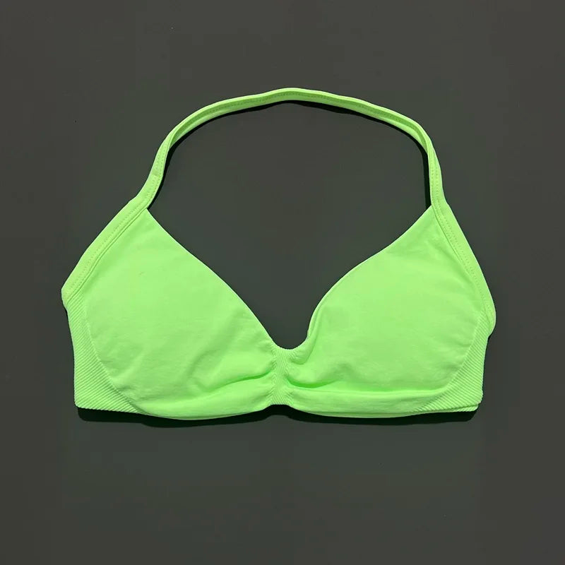 Women's Seamless Halter Sports Bra – High Support, Removable Pads, Gym & Yoga Top