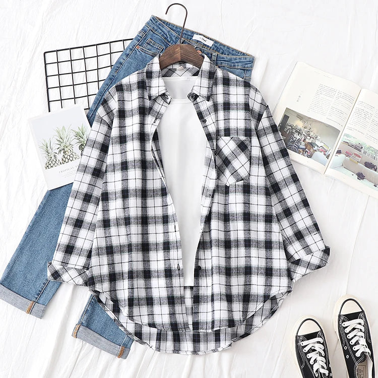 Women's Long Sleeve Checked Blouse