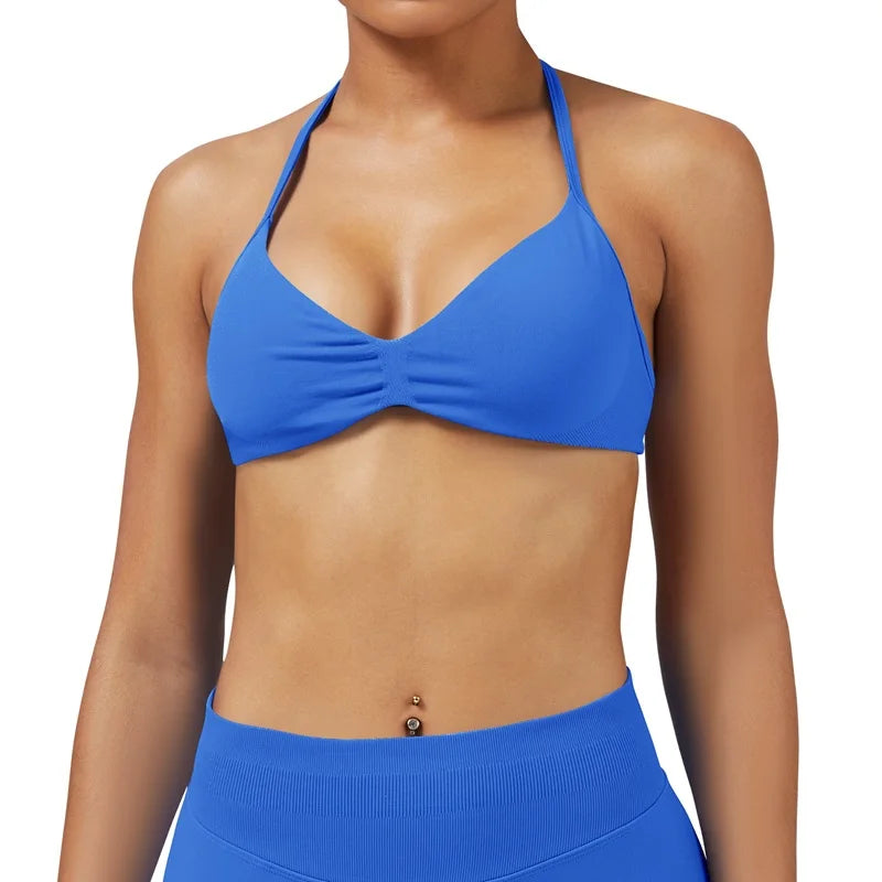 Women's Seamless Halter Sports Bra – High Support, Removable Pads, Gym & Yoga Top