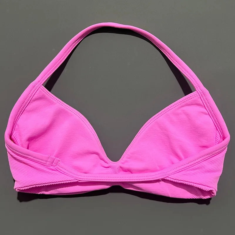 Women's Seamless Halter Sports Bra – High Support, Removable Pads, Gym & Yoga Top