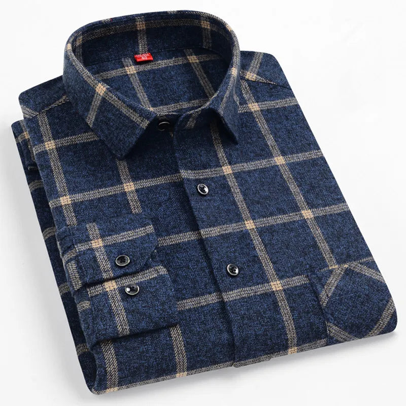 Men's Cotton Plaid Shirt – Long Sleeve, Casual Fit, Available in Plus Sizes