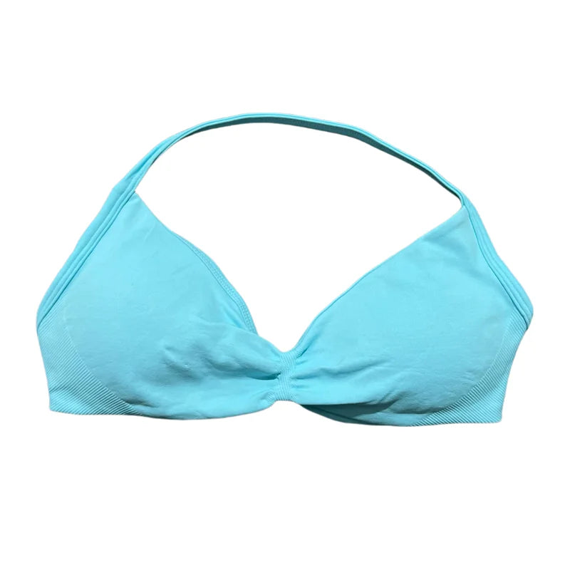 Women's Seamless Halter Sports Bra – High Support, Removable Pads, Gym & Yoga Top