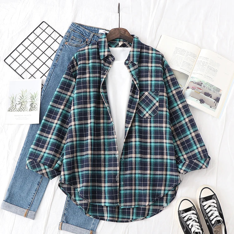 Women's Long Sleeve Checked Blouse