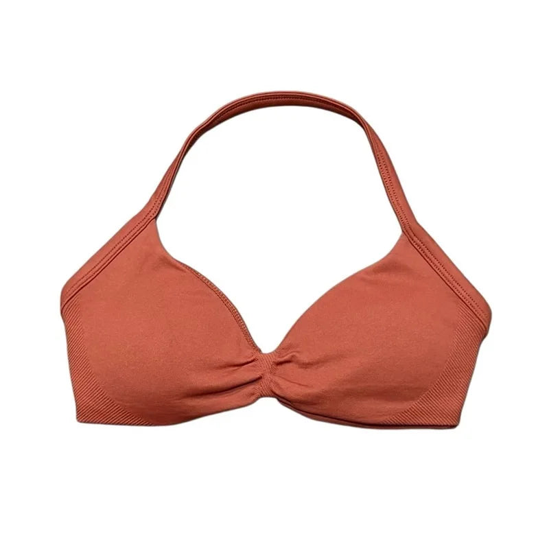 Women's Seamless Halter Sports Bra – High Support, Removable Pads, Gym & Yoga Top