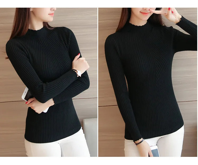 Women's Mock Neck Knit Sweater – Ruffle Detail, Long Sleeve Casual Pullover