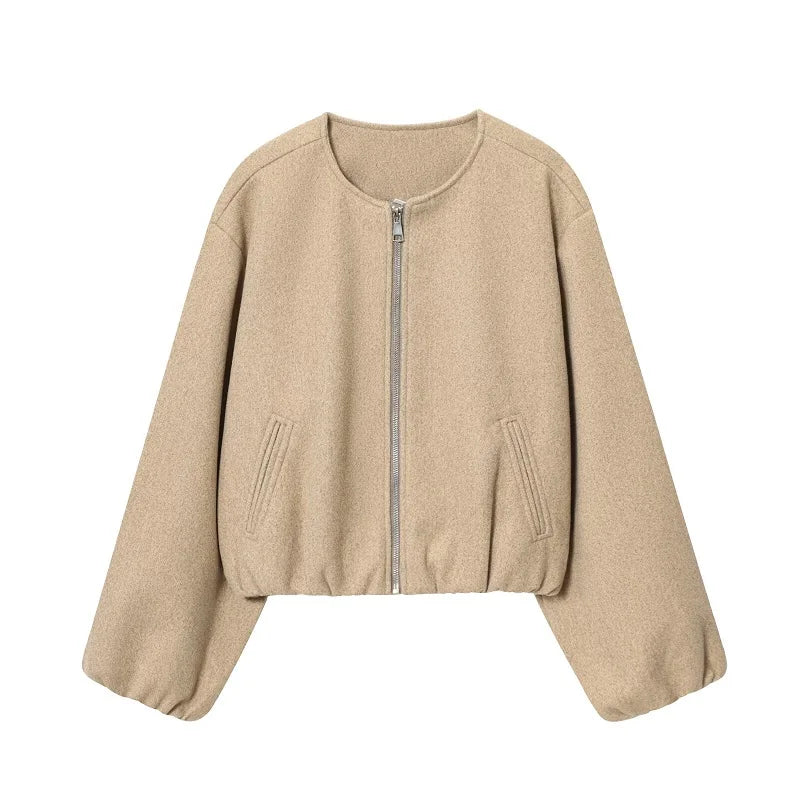 Women's Cropped Bomber Jacket – Zip-Up Long Sleeve Casual Outerwear