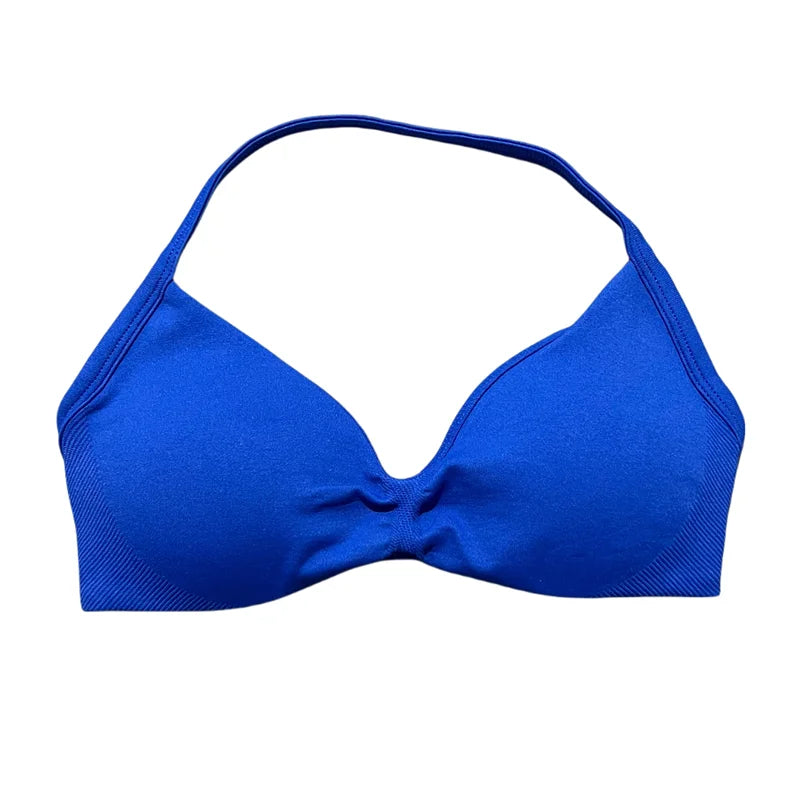 Women's Seamless Halter Sports Bra – High Support, Removable Pads, Gym & Yoga Top