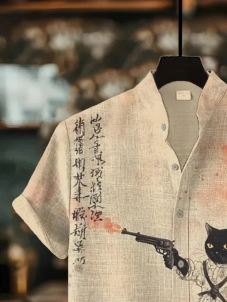 Men's Retro Cat Graphic Shirt
