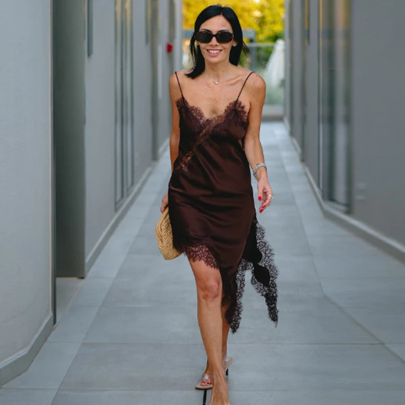 Women’s Brown Lace Slip sleeveless Dress