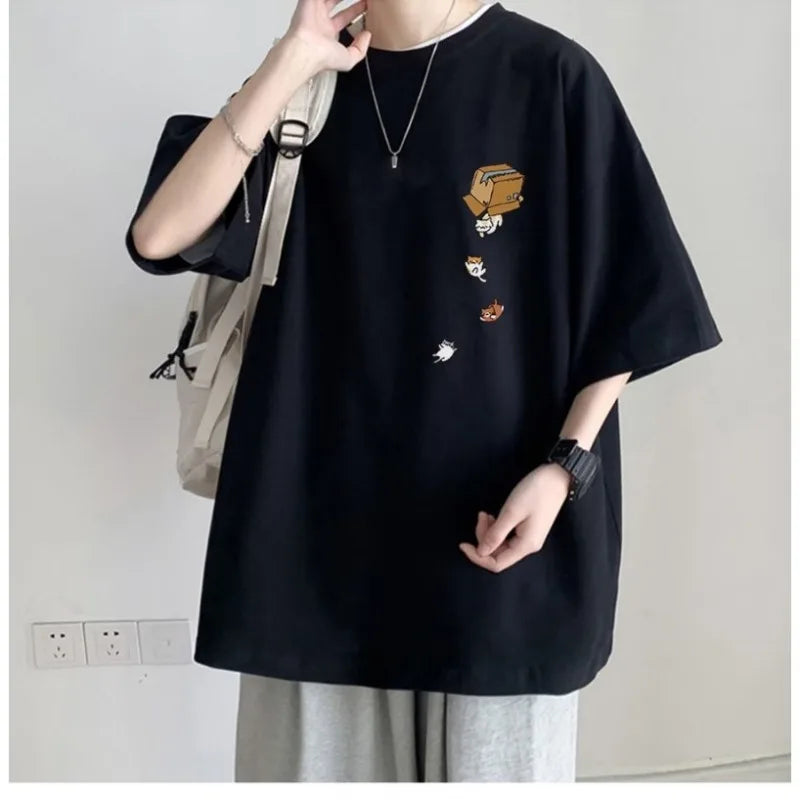 Men's Oversized Kitten Graphic T-Shirt
