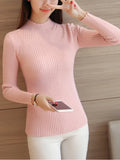 Women's Mock Neck Knit Sweater – Ruffle Detail, Long Sleeve Casual Pullover