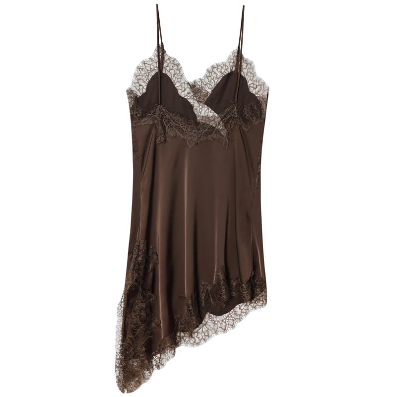Women’s Brown Lace Slip sleeveless Dress