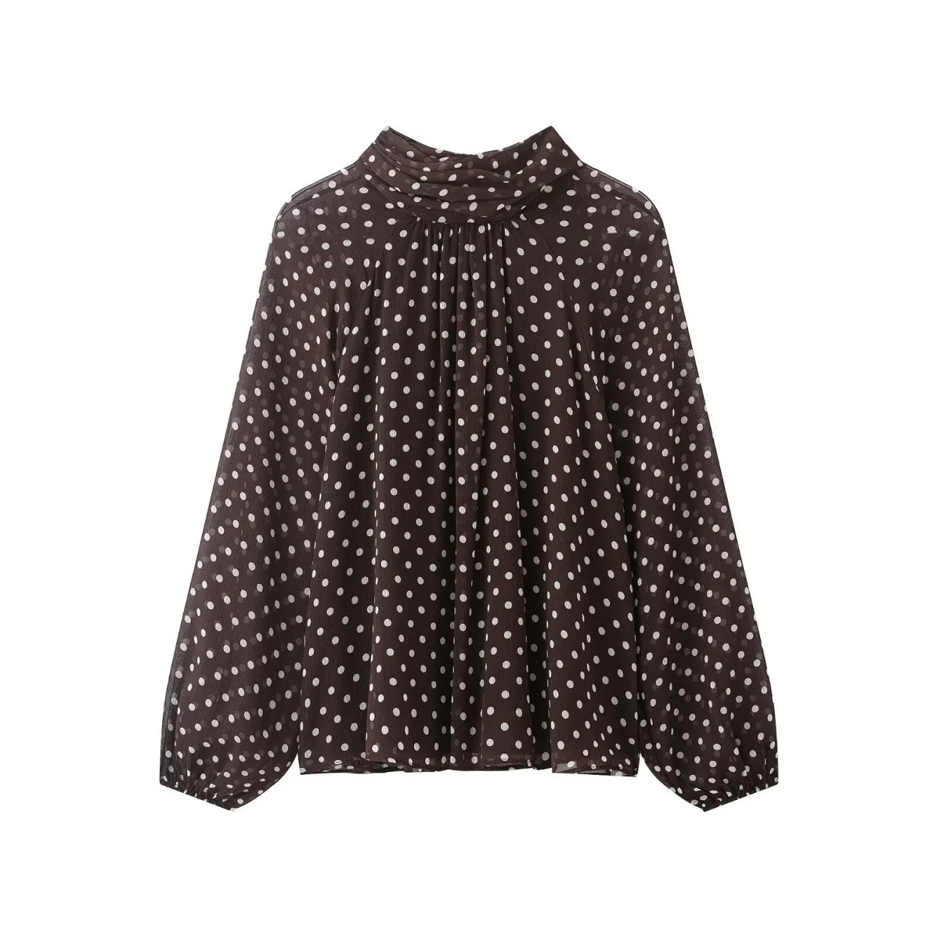 Women's Polka Dot Blouse – Long Sleeve Bow-Tie Neck Elegant Shirt