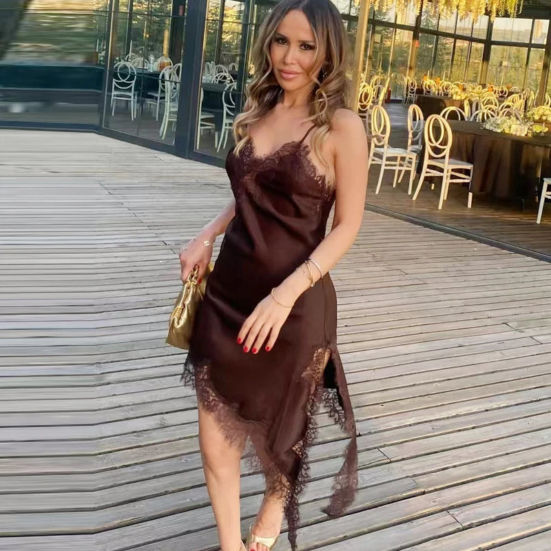 Women’s Brown Lace Slip sleeveless Dress