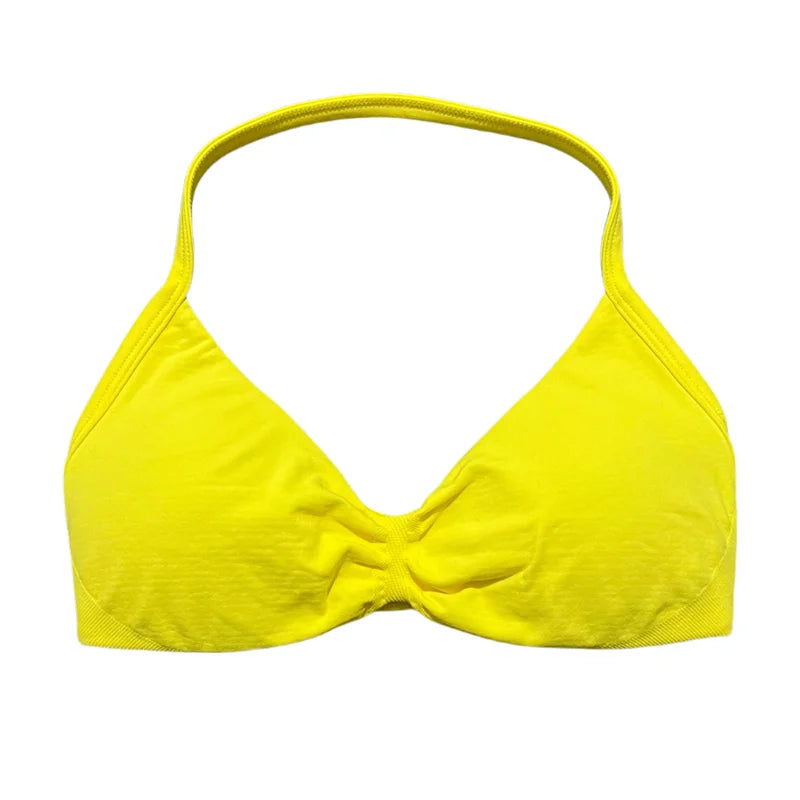 Women's Seamless Halter Sports Bra – High Support, Removable Pads, Gym & Yoga Top