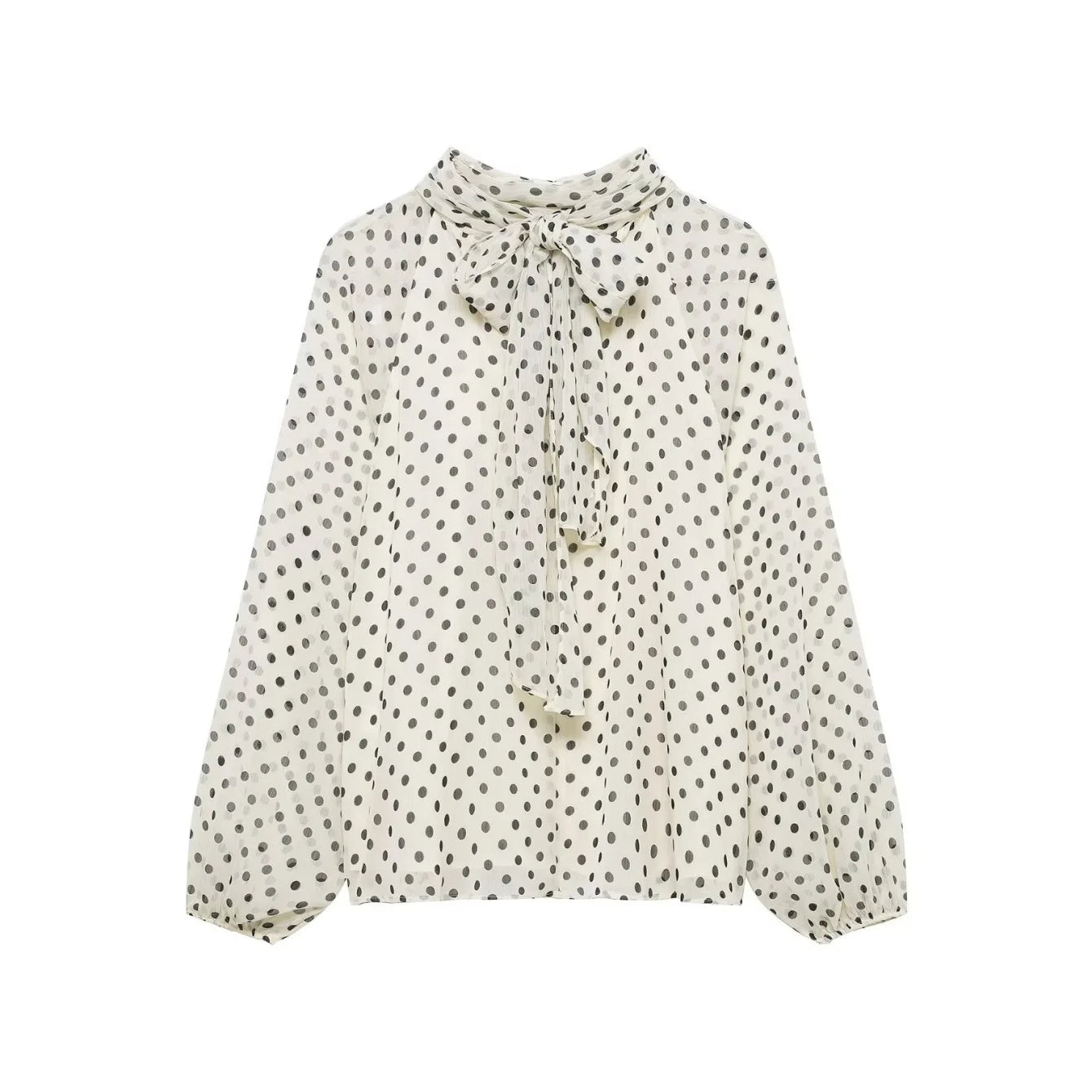 Women's Polka Dot Blouse – Long Sleeve Bow-Tie Neck Elegant Shirt