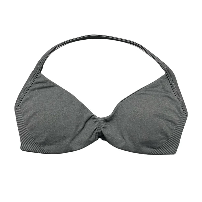 Women's Seamless Halter Sports Bra – High Support, Removable Pads, Gym & Yoga Top