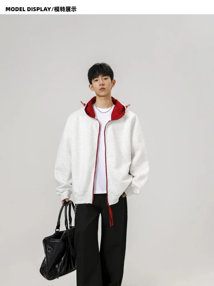 Men's Contrast Zip-Up Heavyweight Hoodie