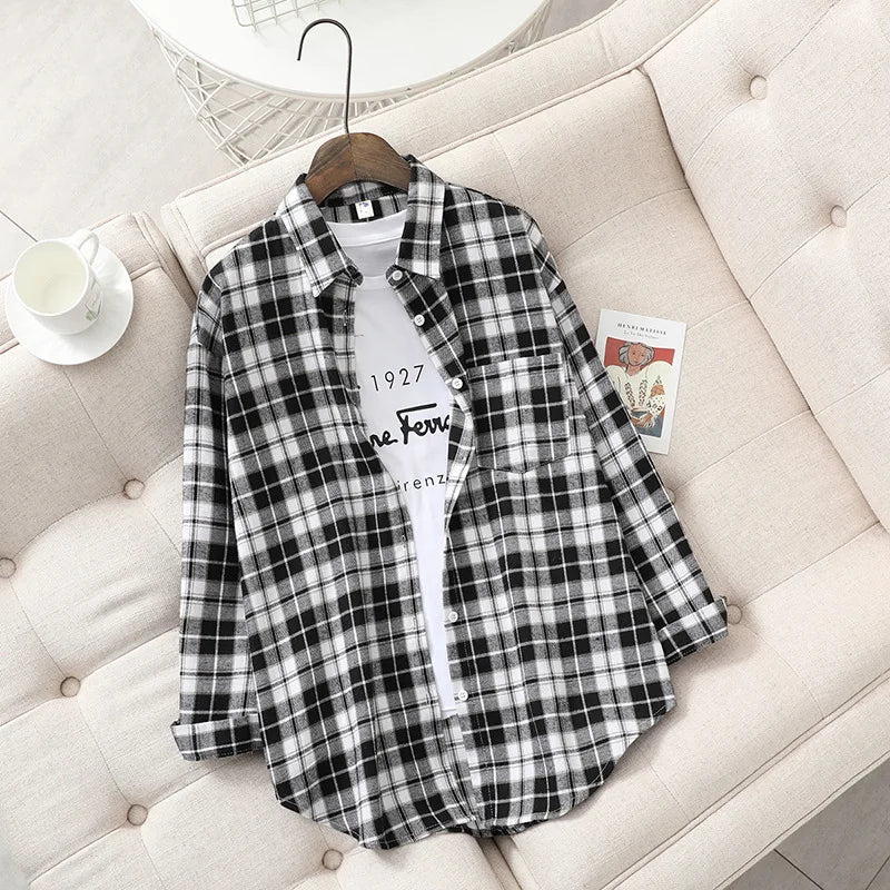 Women's Long Sleeve Checked Blouse