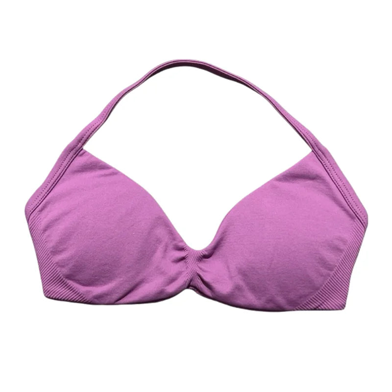Women's Seamless Halter Sports Bra – High Support, Removable Pads, Gym & Yoga Top