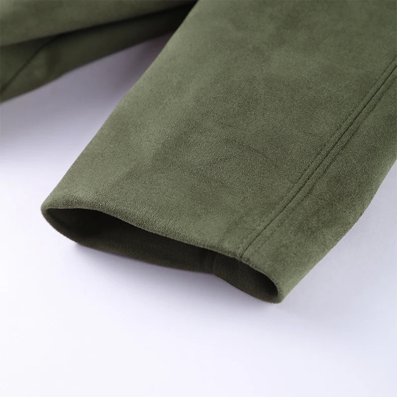 Green Suede Bomber Jacket for Women