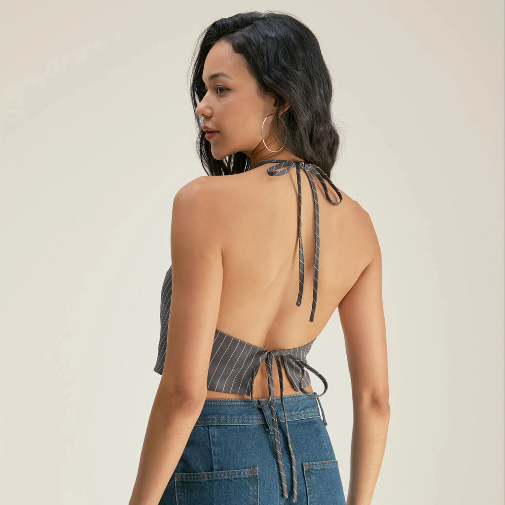 Women's Striped Suit Vest with Bow Back