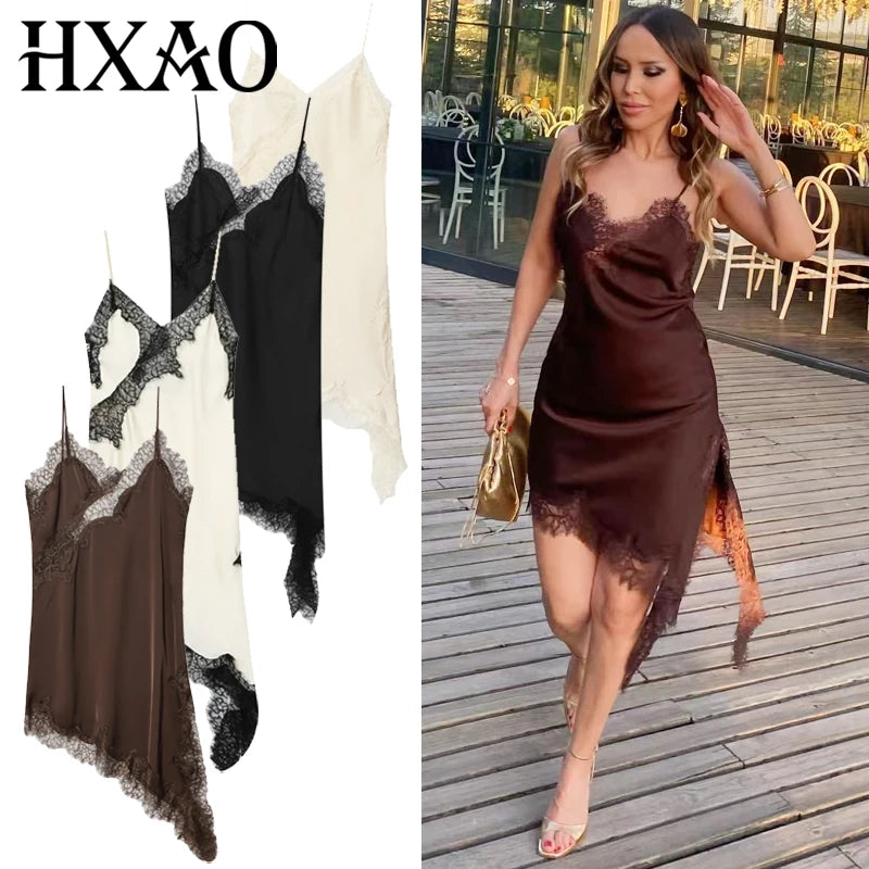 Women’s Brown Lace Slip sleeveless Dress